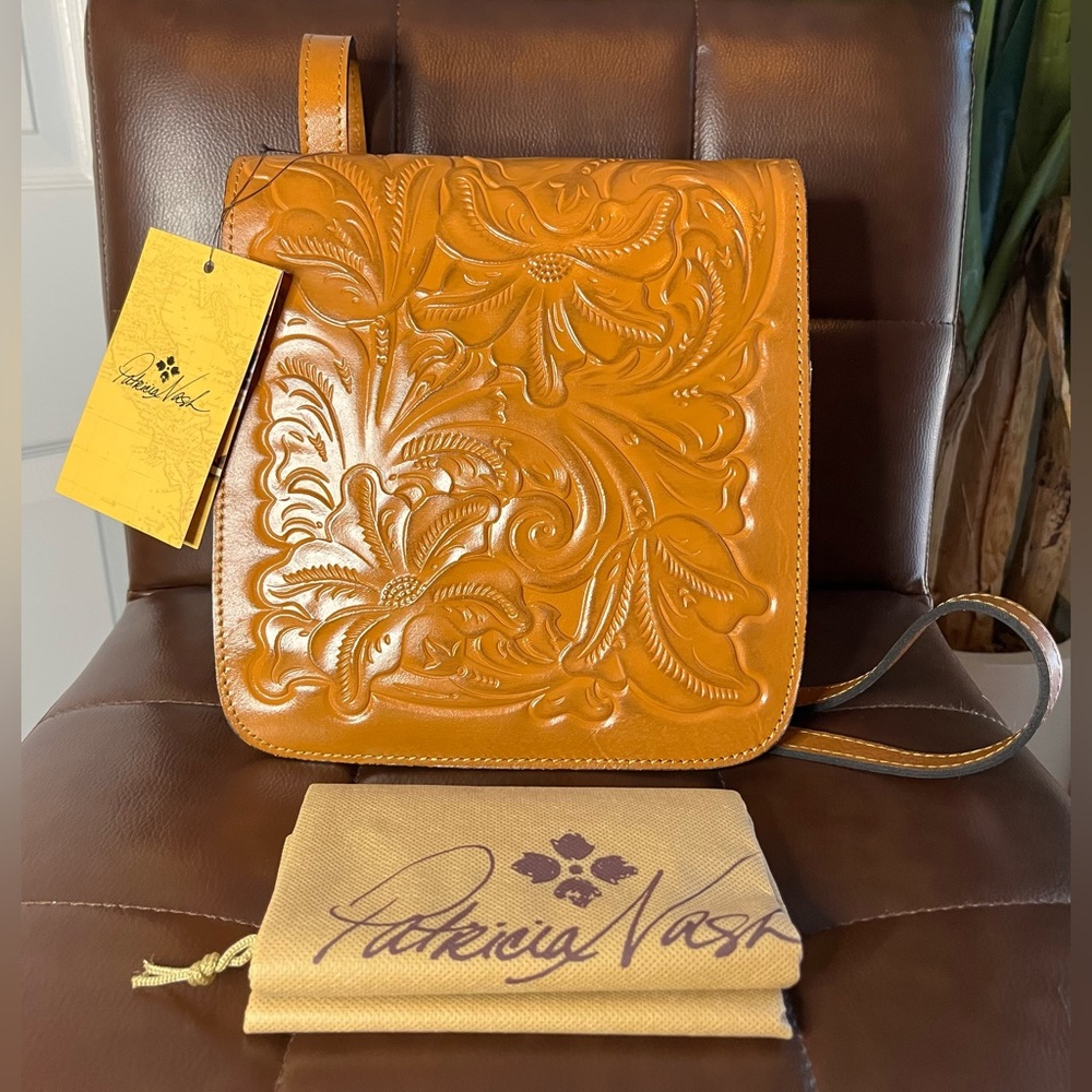 Patricia Nash Leather Cognac Tooled Crossbody
